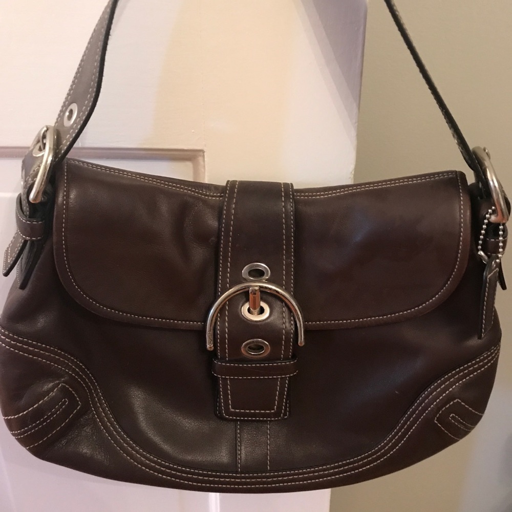Brown leather Coach shoulder bag purse